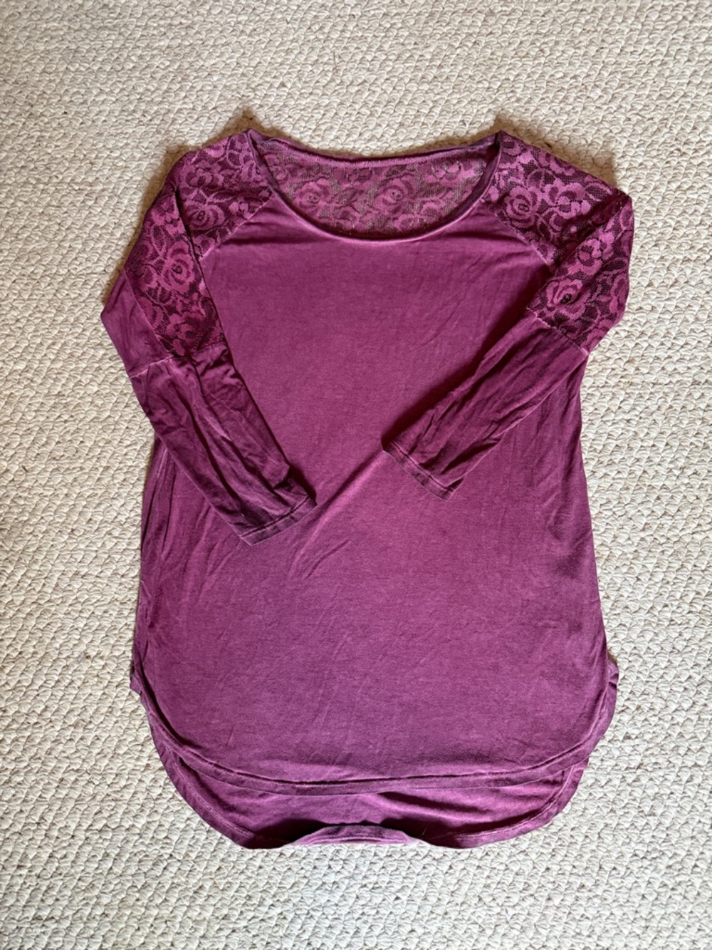 Arizona Jean Company Plum Lace-Sleeve Scoop Neck Top
